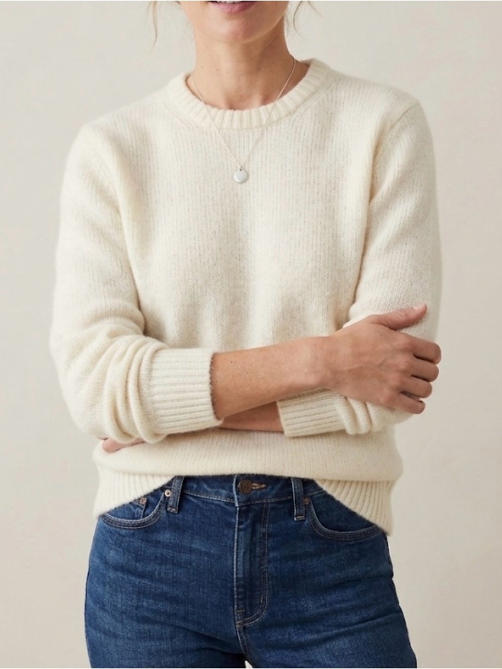 L.L.Bean 100% Lambswool Cream Crewneck Sweater Women’s Large Cottagecore